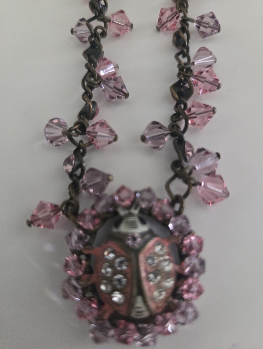 Konplott Vintage Never WornPink Crystal Ladybug Pendant Necklace - Women Jewelry